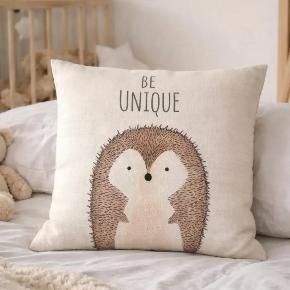 NEW Be Unique Hedgehog Nursery Throw Pillow‎ Cover Kids Room Neutral Decor